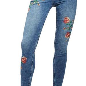 Medium Wash Floral Jamie Embroidered Skinny Jeans
